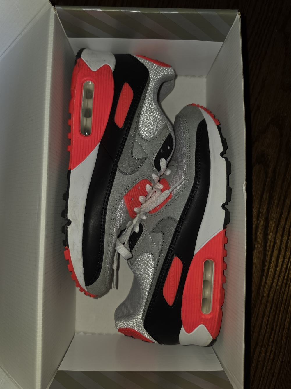 Air Max Style Grey and Red Athletic Sneakers